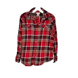 Wrangler Flannel Button Shirt Womens Size Small Plaid  Snap Pearl 100% Cotton A1